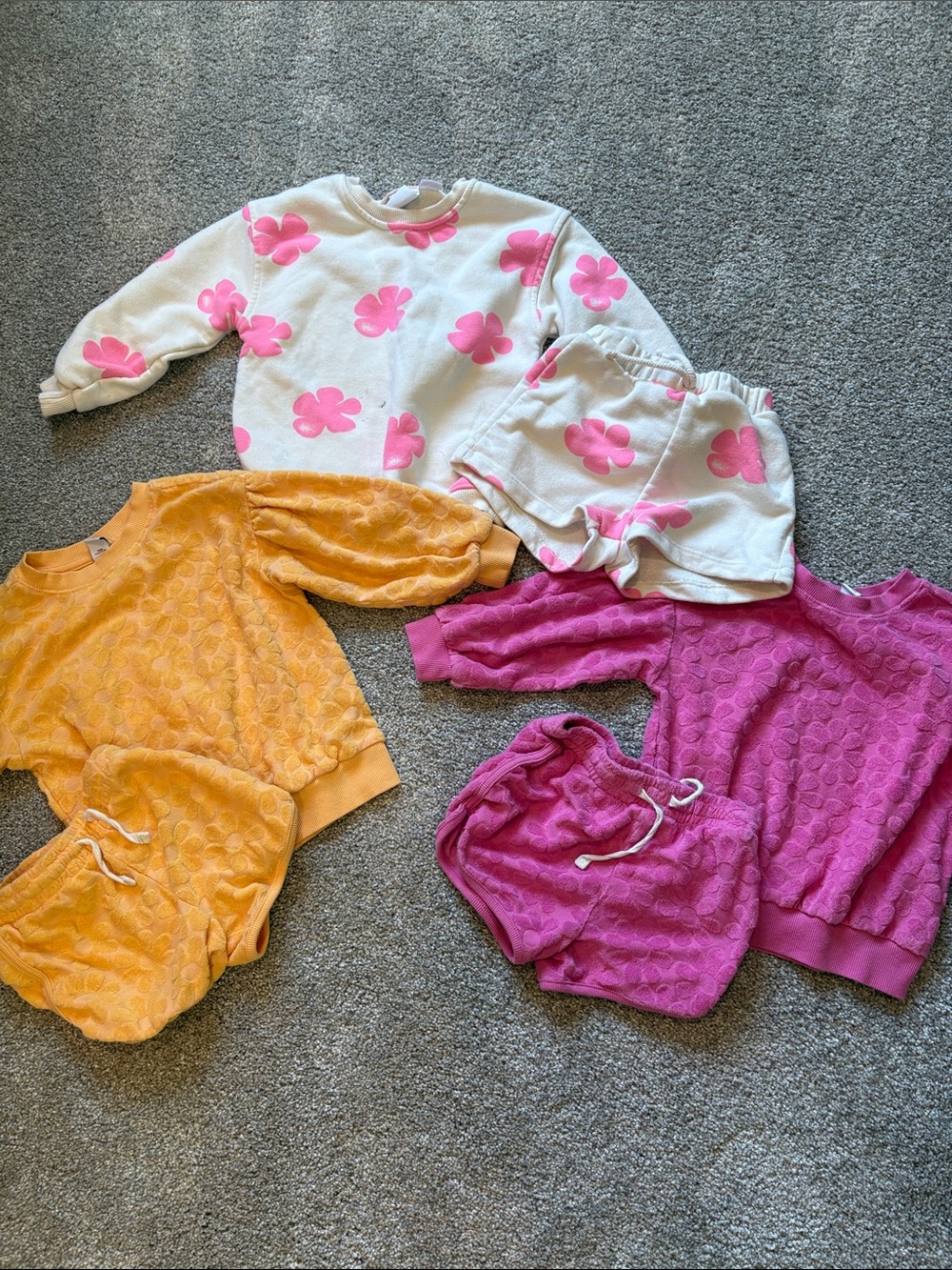 Kids Floral & Textured Cozy Sets - Pink, White, Orange